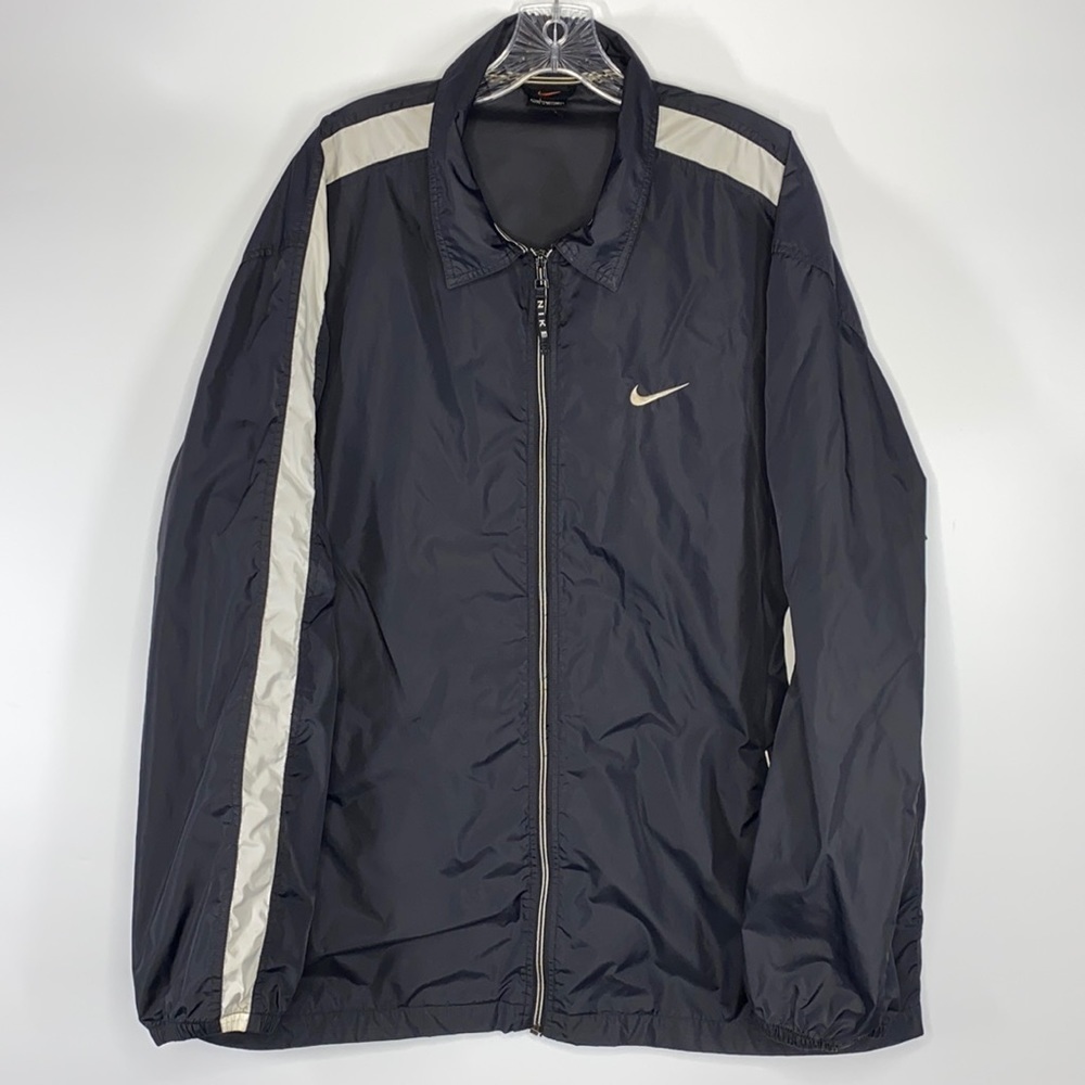 Vintage Nike Black White Striped Windbreaker Black Tag Size XL